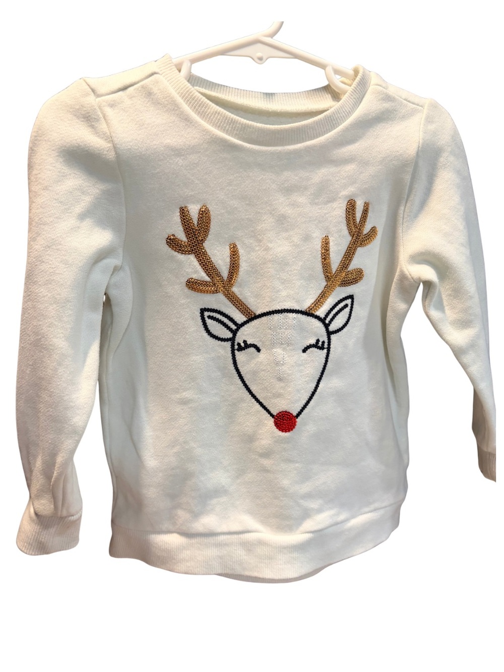 Girls' Cream Reindeer Sweatshirt with Sequin Antlers